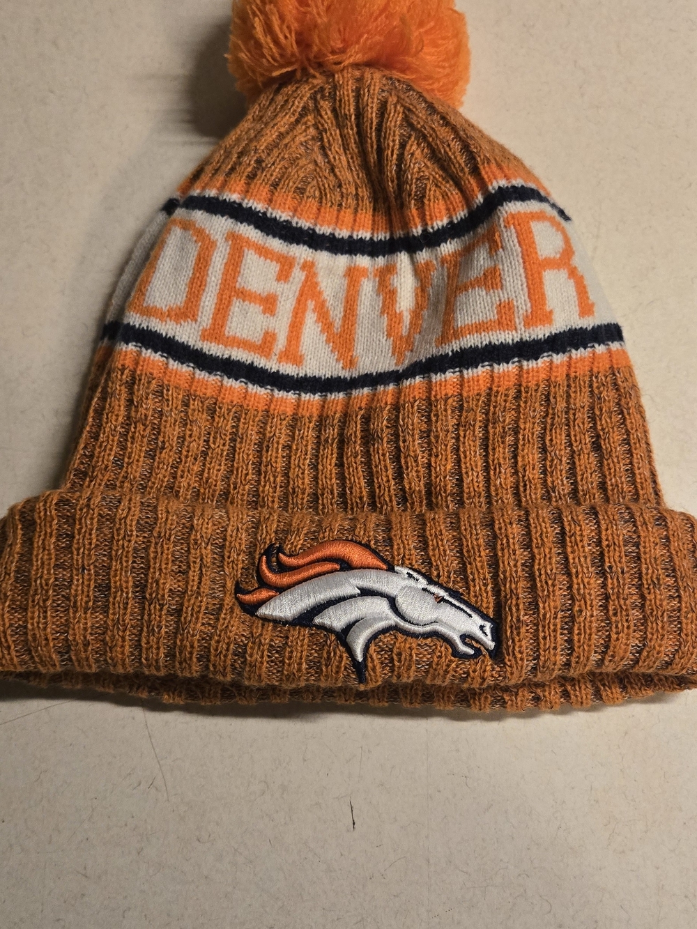 New Era Denver Broncos Orange Pom Cuffed Beanie